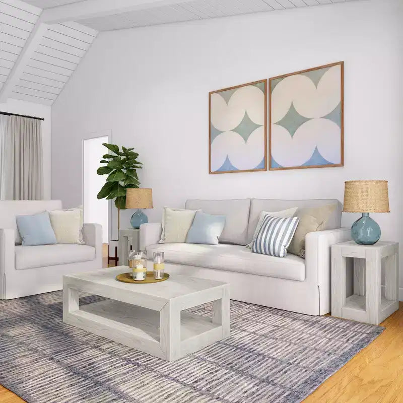 Tavolino da salotto rettangolare moderno Plank+Beam 40 con ripiano, Tavolo in legno massiccio con contenitore