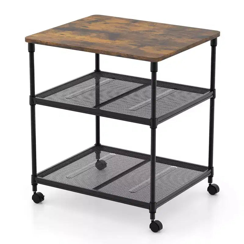 Costway Carrello Porta Stampante a 3 Ripiani con Rotelle, Scaffale Regolabile e Ruote Girevoli Marrone/Nero