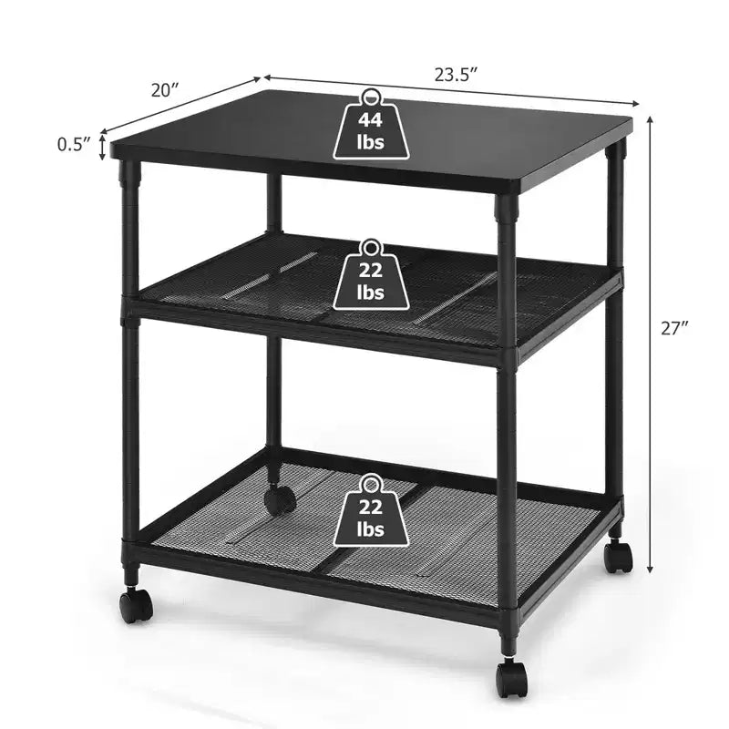 Costway Carrello Porta Stampante a 3 Ripiani con Rotelle, Scaffale Regolabile e Ruote Girevoli Marrone/Nero