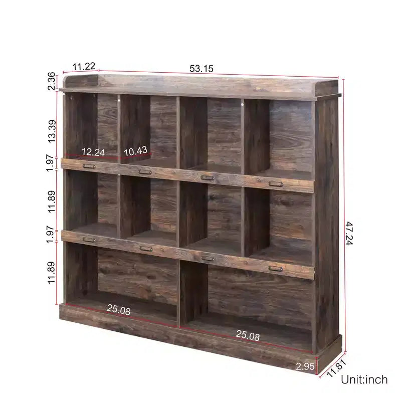 Libreria Alta, Libreria a 10 Scomparti, Scaffale Autoportante, Libreria in Stile Industriale Vintage per Soggiorno, Camera da Letto, Ufficio, Cucina