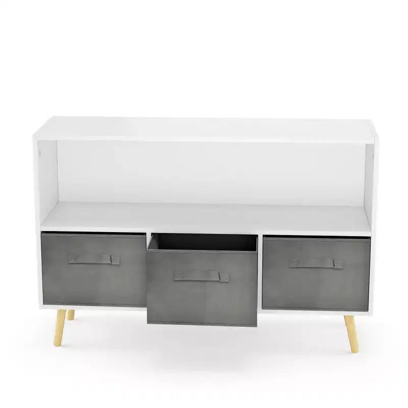 Libreria per bambini con 4 scomparti, organizer per giocattoli con cassetti in tessuto pieghevoli, espositore per libri per la cameretta dei bambini, la sala giochi e l'asilo nido