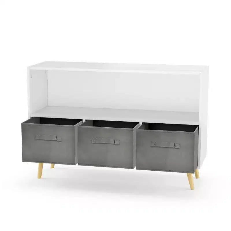 Libreria per bambini con 4 scomparti, organizer per giocattoli con cassetti in tessuto pieghevoli, espositore per libri per la cameretta dei bambini, la sala giochi e l'asilo nido