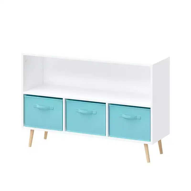 Libreria per bambini con 4 scomparti, organizer per giocattoli con cassetti in tessuto pieghevoli, espositore per libri per la cameretta dei bambini, la sala giochi e l'asilo nido