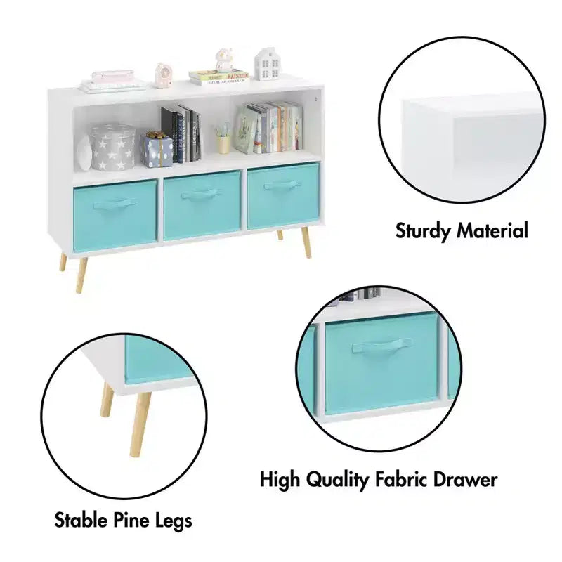 Libreria per bambini con 4 scomparti, organizer per giocattoli con cassetti in tessuto pieghevoli, espositore per libri per la cameretta dei bambini, la sala giochi e l'asilo nido
