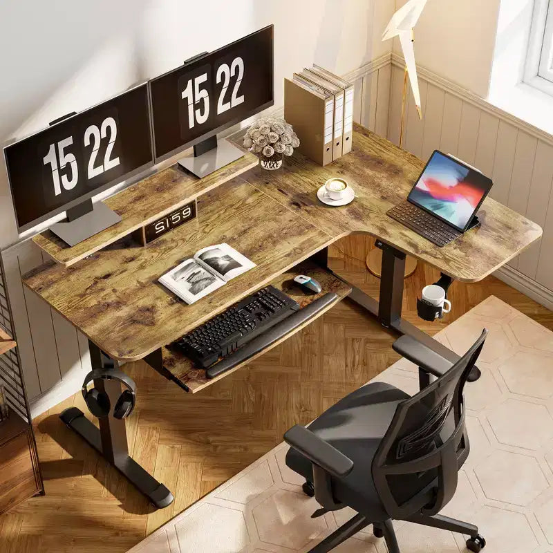 Scrivania angolare EUREKA ERGONOMIC 60x23 regolabile in altezza con set di accessori