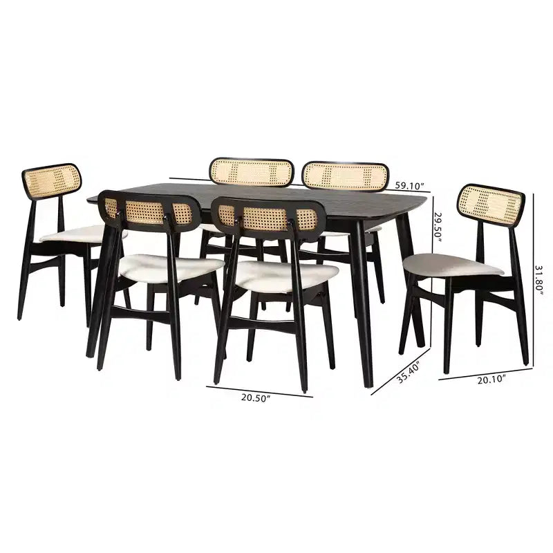 Set da pranzo 7 pezzi Baxton Studio Tarana in legno stile moderno di metà secolo