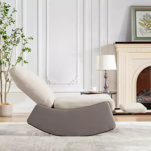 Poltrona a dondolo reclinabile moderna in velluto a coste da 24,8 W con poggiapiedi, sedia a dondolo imbottita morbida per cameretta, 4Q-ModernLuxe