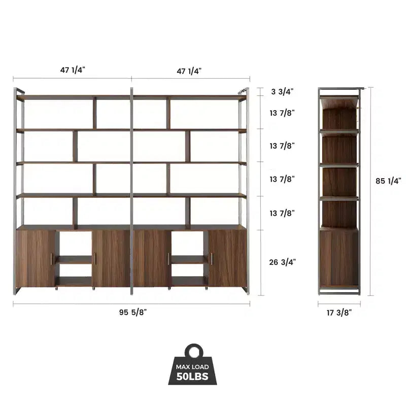 Libreria EUREKA ERGONOMIC Napa in legno, con mobiletto inferiore e ripiani regolabili