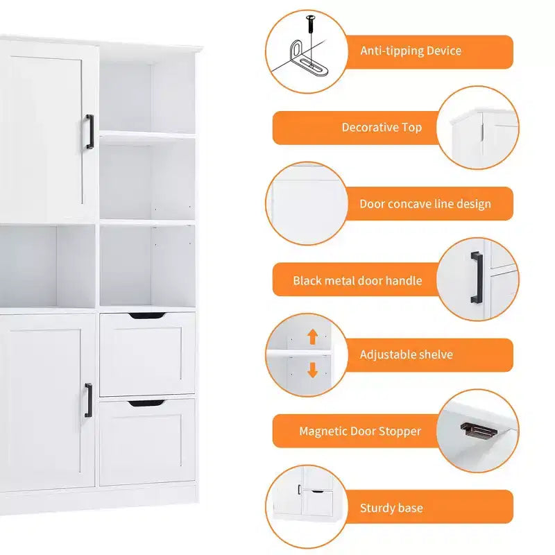 Mobiletto da bagno alto 62 pollici, mobiletto indipendente con cassetto e ripiano regolabile, mobiletto per dispensa per bagno e soggiorno