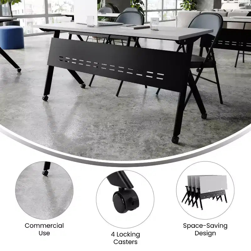 Tavolo da addestramento Flash Furniture Davis impilabile e ribaltabile per uso commerciale, con gambe a Y, pannello frontale, piano del tavolo e struttura