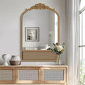 Dovelina Arch Wood Frame Carving Decorative Wall Mirror Bottom with Rattan Hanging Mirror