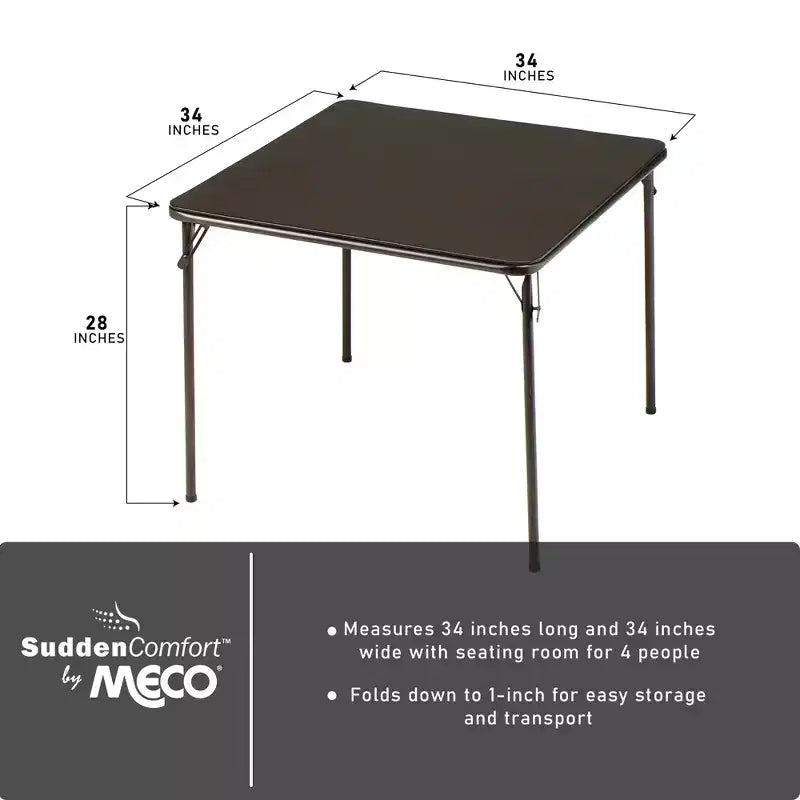Tavolo pieghevole quadrato MECO Sudden Comfort 34 x 34 pollici in metallo per sala da pranzo/gioco