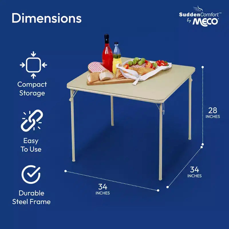 Tavolo pieghevole quadrato MECO Sudden Comfort 34 x 34 pollici in metallo per sala da pranzo/gioco