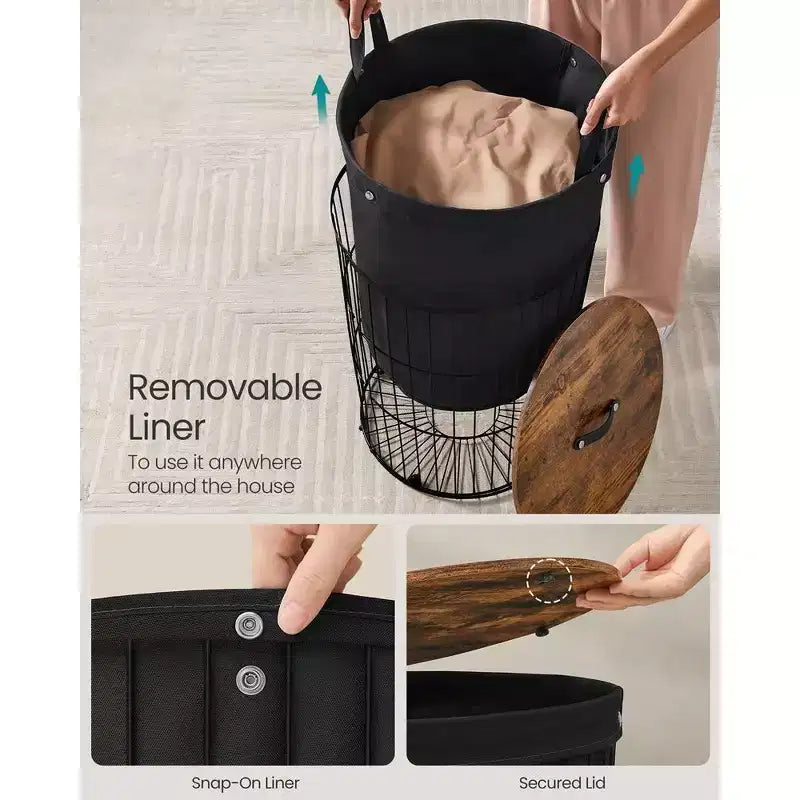 SONGMICS Cesto Portabiancheria con Coperchio, Cesto Portabiancheria Rotondo da 95 Litri, Versatile con Fodera in Tessuto Rimovibile, per Lavanderia, Camera da Letto, Soggiorno