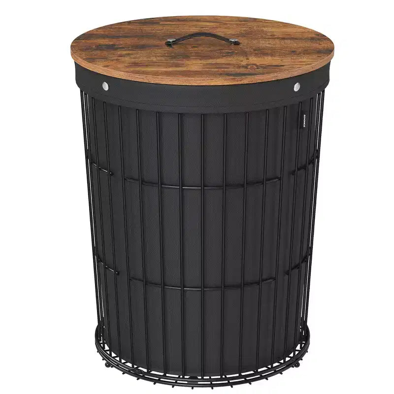 SONGMICS Laundry Hamper with Lid Round Laundry Basket 25 Gallons Versatile Removable Fabric Liner for Laundry Room, Bedroom, Living Room