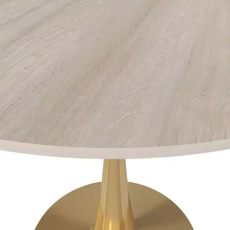 LeisureMod Bristol Tavolo da pranzo rotondo da 31 pollici con piano in pietra sinterizzata e robusta base a piedistallo in acciaio color oro per cucina e piccoli spazi