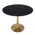 LeisureMod Bristol 31 Round Dining Table  Sintered Stone Top Accent Caf Table & Sturdy Steel Gold Pedestal Base for Kitchen and Small Spaces