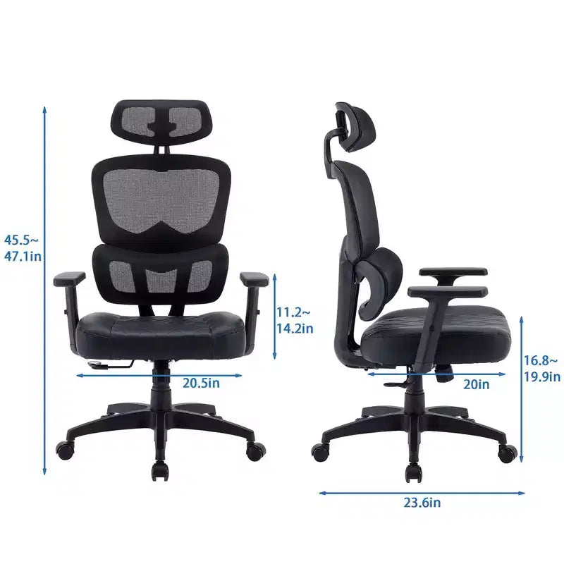Sedia da ufficio ergonomica VECELO girevole con schienale alto in rete, poggiatesta e braccioli regolabili, supporto lombare per dirigenti/scrivania computer/lavoro, nera