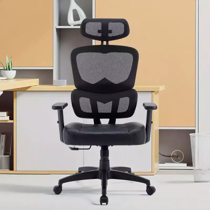 Sedia da ufficio ergonomica VECELO girevole con schienale alto in rete, poggiatesta e braccioli regolabili, supporto lombare per dirigenti/scrivania computer/lavoro, nera