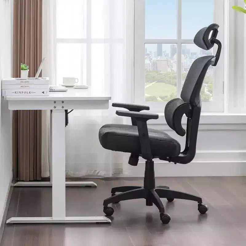 Sedia da ufficio ergonomica VECELO girevole con schienale alto in rete, poggiatesta e braccioli regolabili, supporto lombare per dirigenti/scrivania computer/lavoro, nera