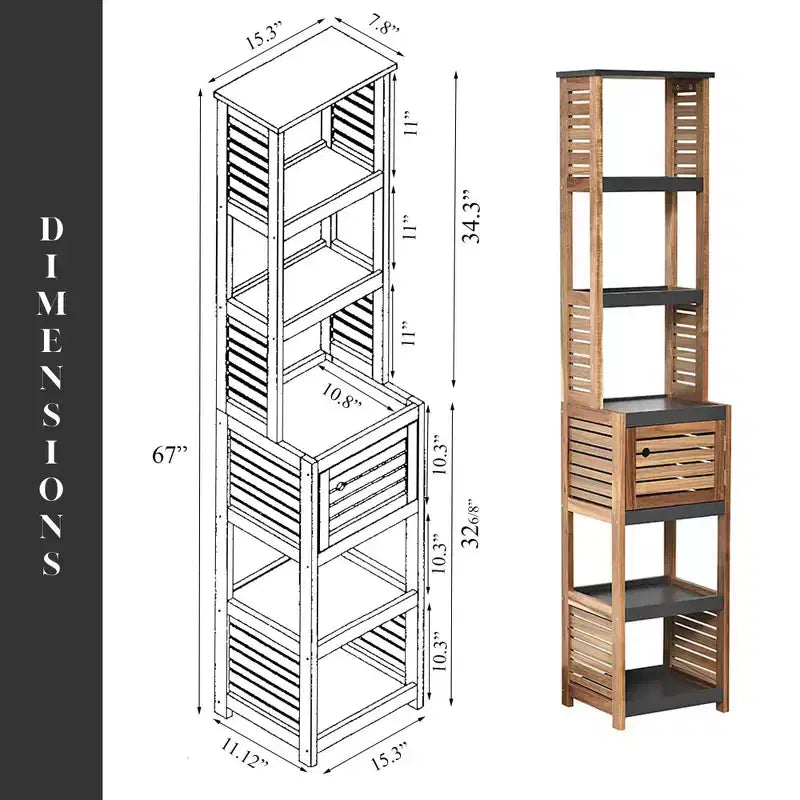 Evideco Articoli per la casa francesi Mobiletto da bagno per riporre la biancheria, torre, elementi in acacia - Legno grigio