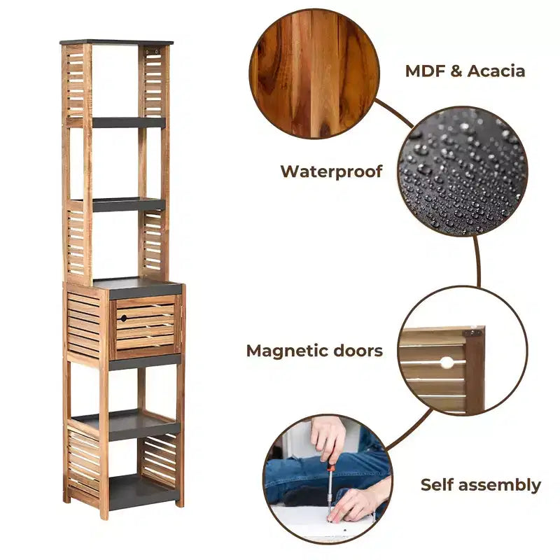 Evideco Articoli per la casa francesi Mobiletto da bagno per riporre la biancheria, torre, elementi in acacia - Legno grigio