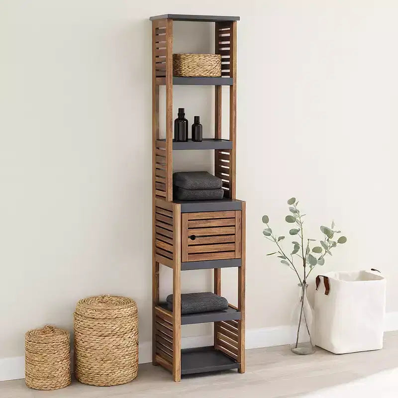Evideco Articoli per la casa francesi Mobiletto da bagno per riporre la biancheria, torre, elementi in acacia - Legno grigio