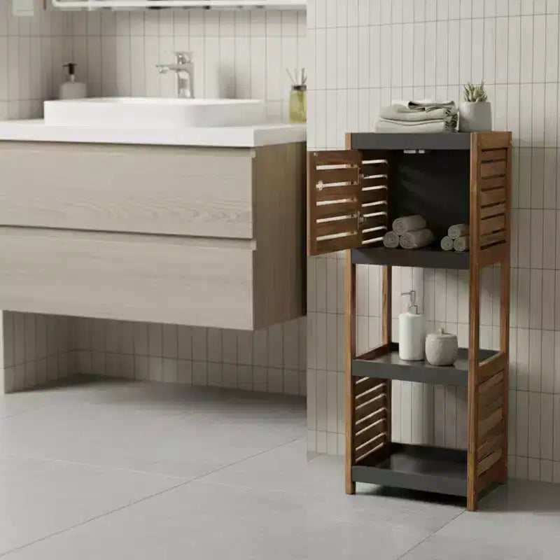 Evideco French Home Goods Bathroom Linen Storage Floor Cabinet Elements Acacia - Gray Wood