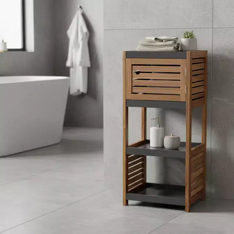 Evideco Articoli per la casa francesi Mobiletto da pavimento per riporre la biancheria del bagno Elementi in acacia - Legno grigio