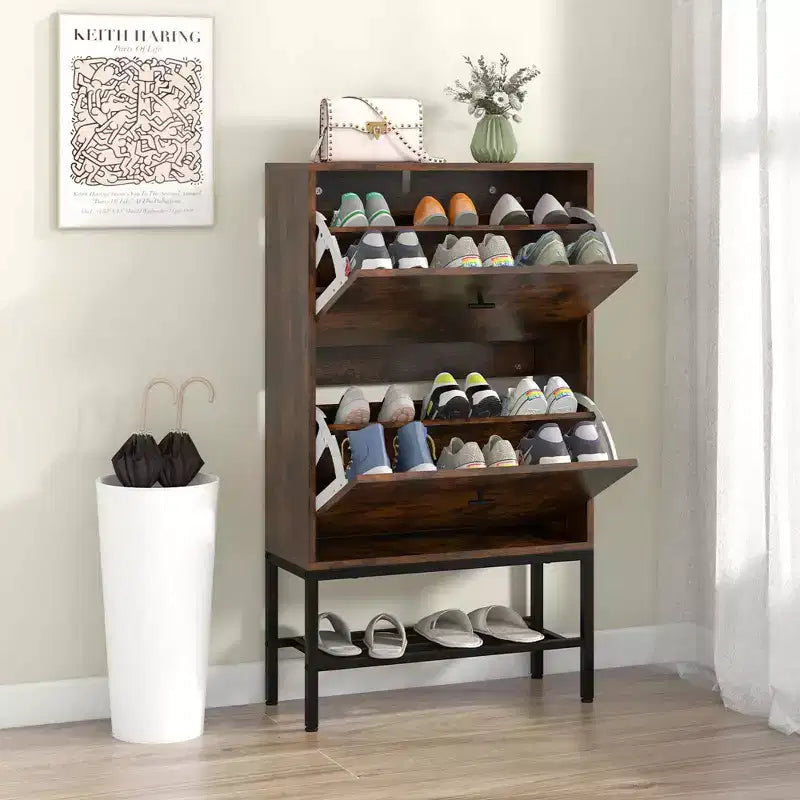 Costway Scarpiera Industriale con 2 Cassetti a Ribalta e 1 Ripiano Inferiore in Metallo Organizer