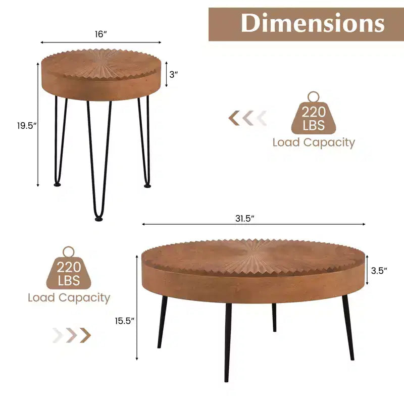 Costway Tavolino da caffè rotondo stile fattoria, set di 2 tavolini, finitura naturale per soggiorno Caffè/Naturale