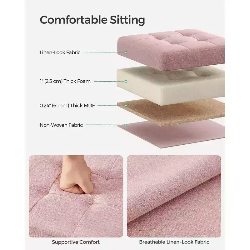 SONGMICS 30 cm Poggiapiedi con Contenitore, Sgabello Pieghevole, Pouf Contenitore, Panca da Ingresso