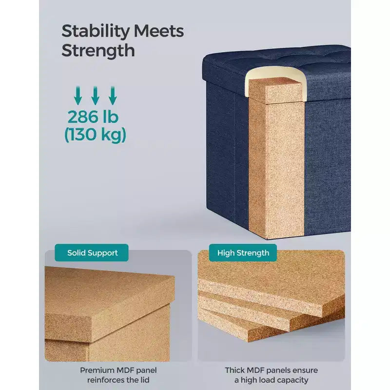 SONGMICS 30 cm Poggiapiedi con Contenitore, Sgabello Pieghevole, Pouf Contenitore, Panca da Ingresso