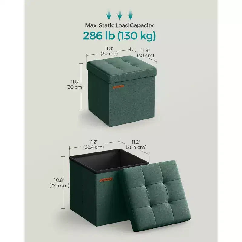 SONGMICS 30 cm Poggiapiedi con Contenitore, Sgabello Pieghevole, Pouf Contenitore, Panca da Ingresso