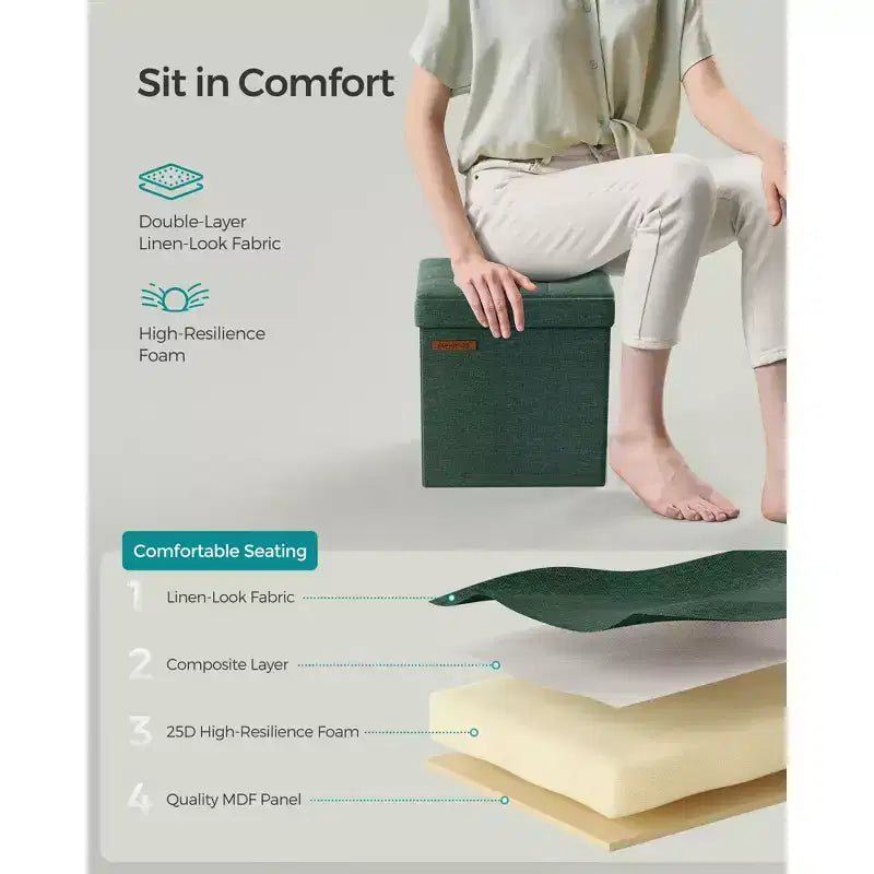 SONGMICS 30 cm Poggiapiedi con Contenitore, Sgabello Pieghevole, Pouf Contenitore, Panca da Ingresso