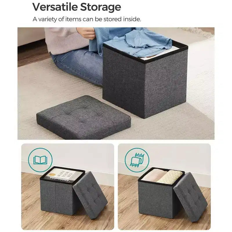 SONGMICS 30 cm Poggiapiedi con Contenitore, Sgabello Pieghevole, Pouf Contenitore, Panca da Ingresso