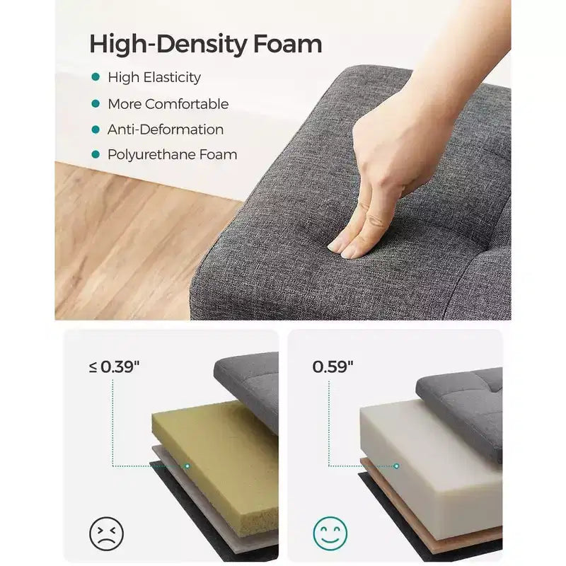 SONGMICS 30 cm Poggiapiedi con Contenitore, Sgabello Pieghevole, Pouf Contenitore, Panca da Ingresso