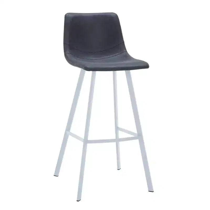 LeisureMod Elland 41 Upholstered Leather Bar Stool with Iron Legs - Modern White Base and Footrest Counter Height Stool for Kitchen, Bar, and Pub