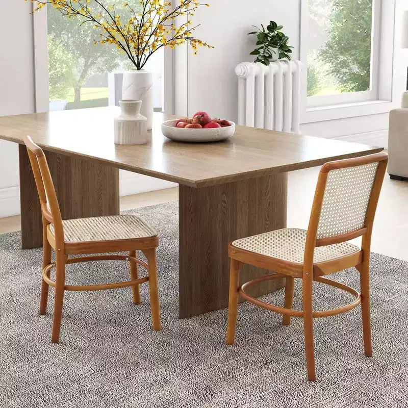 Costway Set di 2/4 sedie da pranzo Boho con struttura in legno di teak e poggiapiedi per uso interno