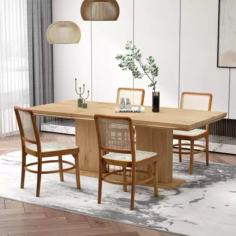 Costway Set di 2/4 sedie da pranzo Boho con struttura in legno di teak e poggiapiedi per uso interno