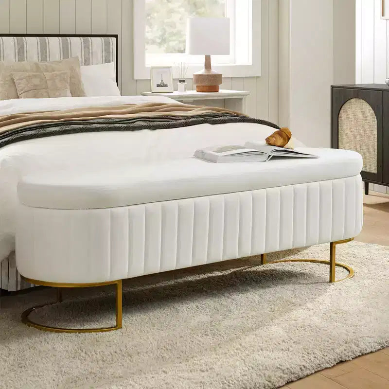 Panca contenitore Bernardo con scomparti interni e motivo trapuntato a canali|ART OF LIVING DESIGNS