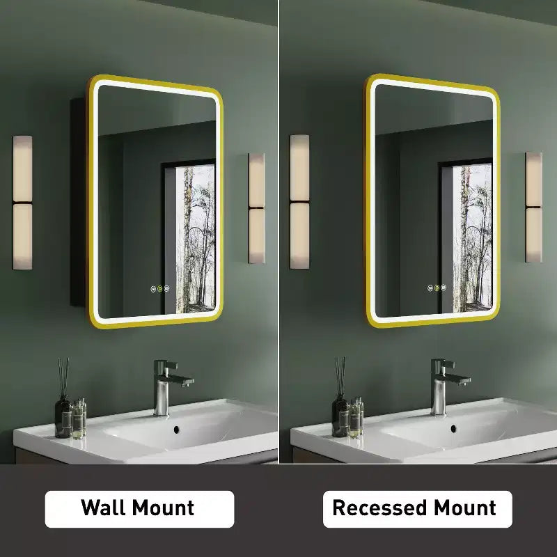 HBEZON Mobiletto a Specchio da Bagno con Luci a LED, Installazione a Incasso o a Parete, Funzione Anti-Appannamento, Dimmerabile, 3 Modalità di Illuminazione, Funzione Memoria