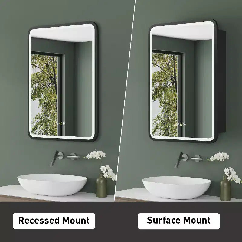 HBEZON Mobiletto a Specchio da Bagno con Luci a LED, Installazione a Incasso o a Parete, Funzione Anti-Appannamento, Dimmerabile, 3 Modalità di Illuminazione, Funzione Memoria