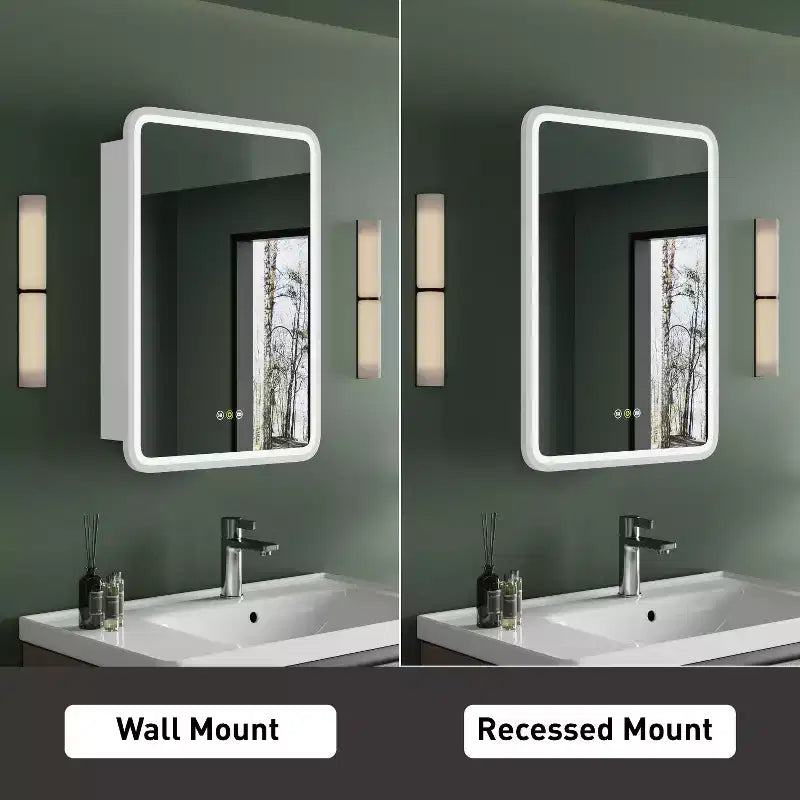 HBEZON Mobiletto a Specchio da Bagno con Luci a LED, Installazione a Incasso o a Parete, Funzione Anti-Appannamento, Dimmerabile, 3 Modalità di Illuminazione, Funzione Memoria
