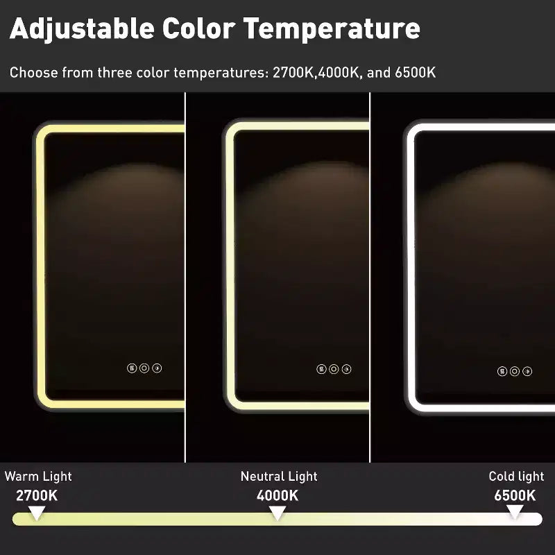 HBEZON Mobiletto a Specchio da Bagno con Luci a LED, Installazione a Incasso o a Parete, Funzione Anti-Appannamento, Dimmerabile, 3 Modalità di Illuminazione, Funzione Memoria