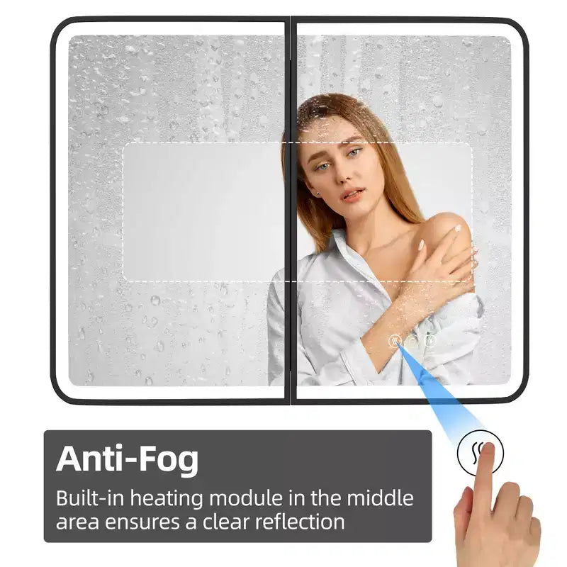 HBEZON Mobiletto a Specchio da Bagno con Luci a LED, Installazione a Incasso o a Parete, Funzione Anti-Appannamento, Dimmerabile, 3 Modalità di Illuminazione, Funzione Memoria
