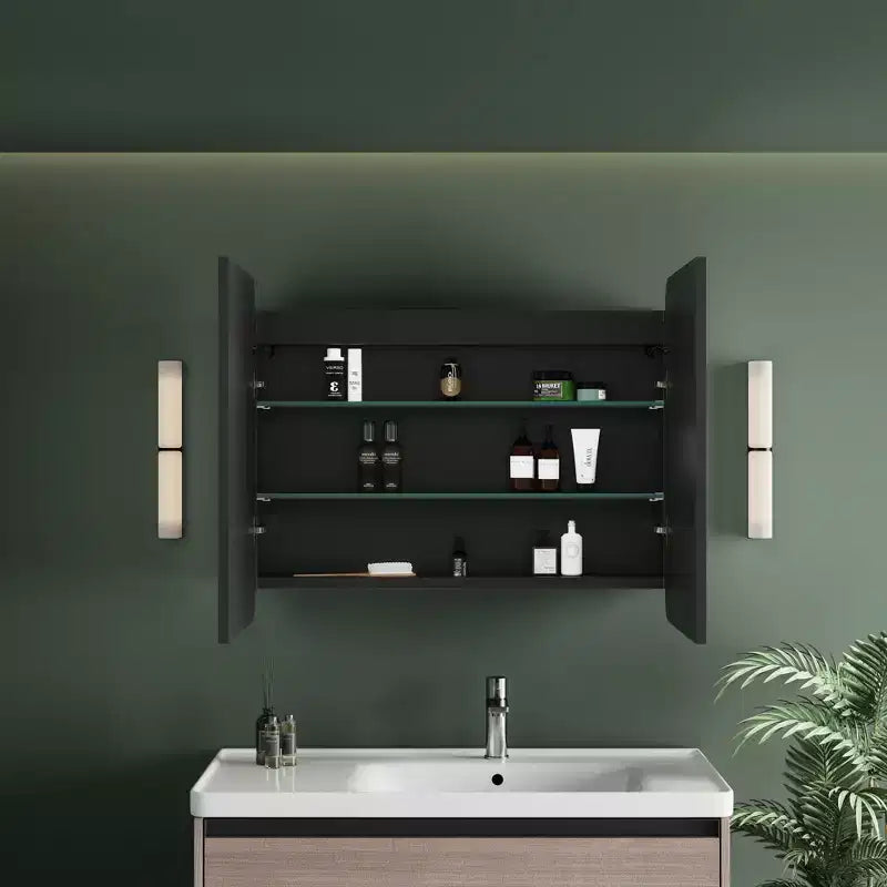 HBEZON Mobiletto a Specchio da Bagno con Luci a LED, Installazione a Incasso o a Parete, Funzione Anti-Appannamento, Dimmerabile, 3 Modalità di Illuminazione, Funzione Memoria