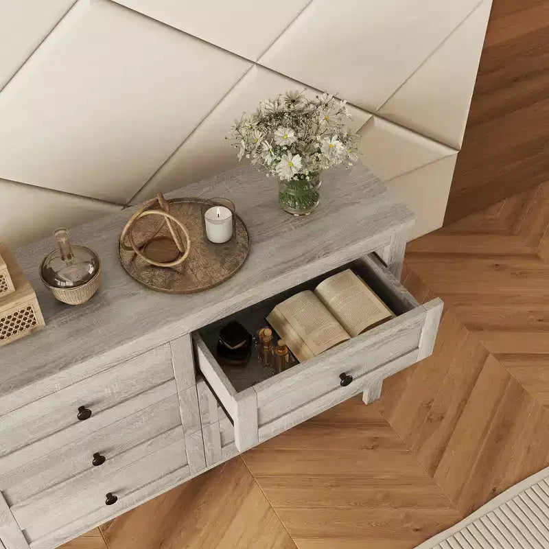 Comò in stile rustico retrò con 6 cassetti, armadio portaoggetti in legno per camera da letto 4S - ModernLuxe
