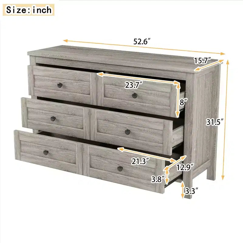 Comò in stile rustico retrò con 6 cassetti, armadio portaoggetti in legno per camera da letto 4S - ModernLuxe