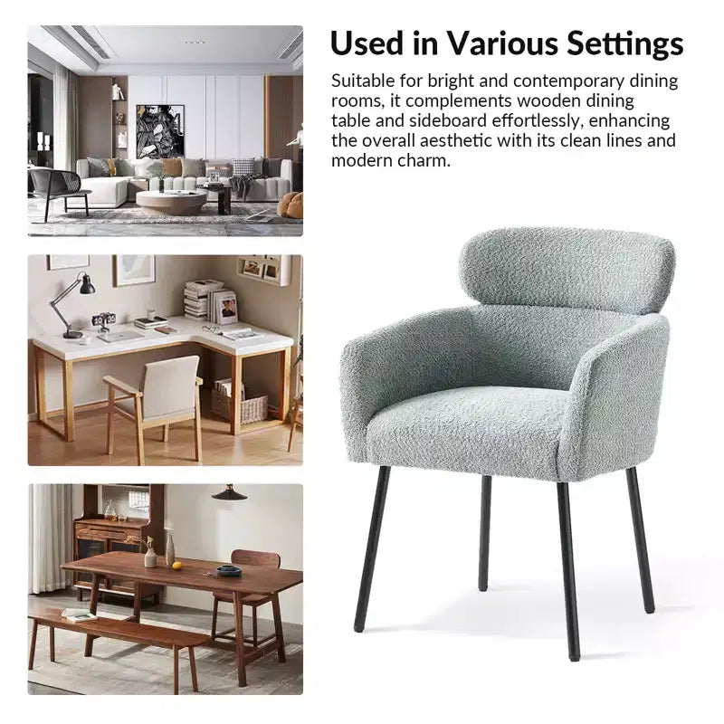 Set di 6 sedie da pranzo Curt Boucle con schienale rialzato e gambe in metallo | Artful Living Design